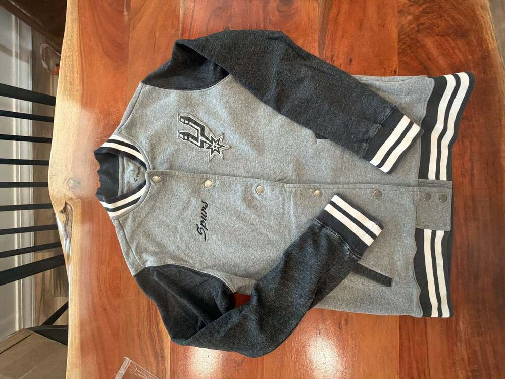 Fanatics San Antonio Spurs NBA Varsity Bomber Snap Jacket Gray Black Size L